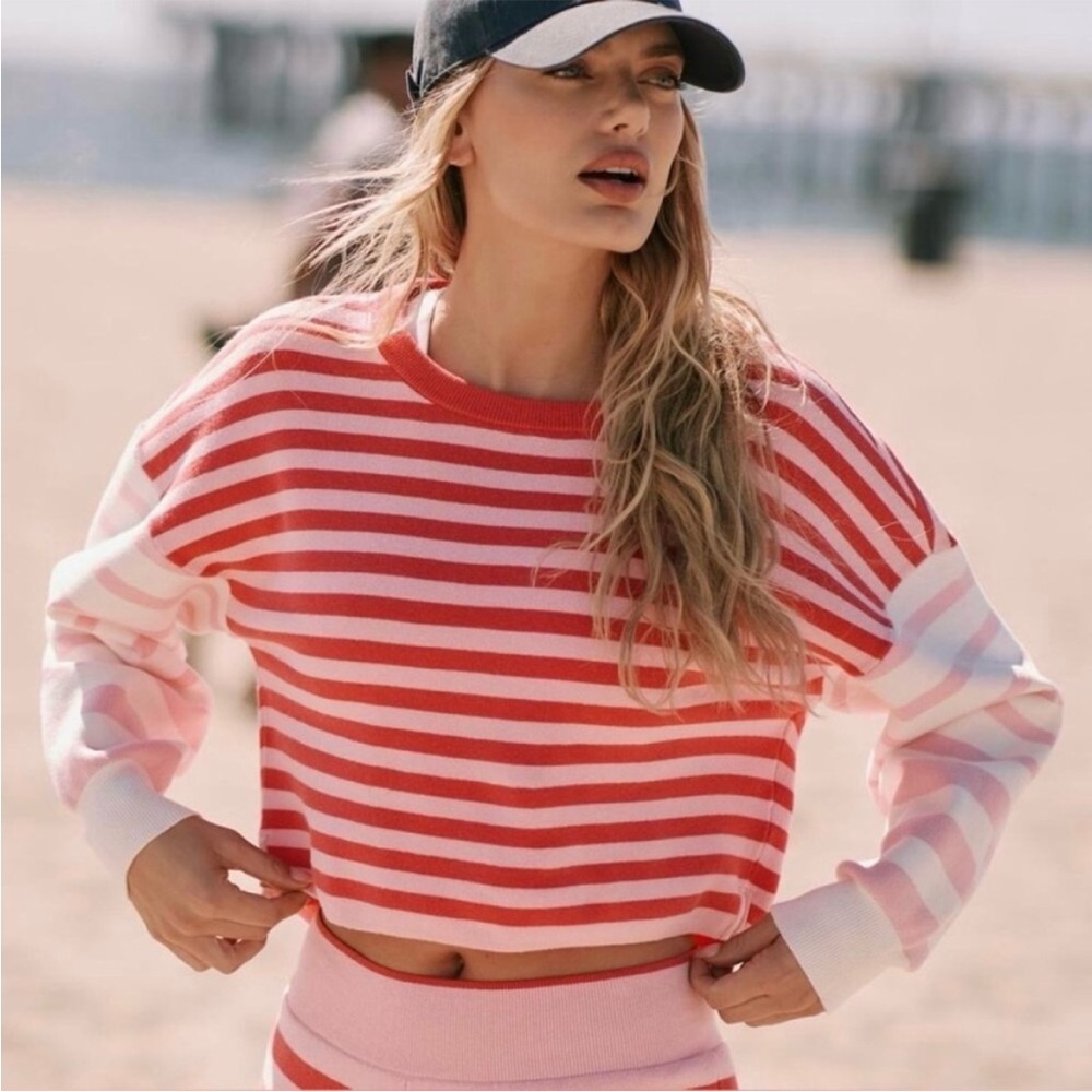 Daily Practice Anthropologie Striped Knitted SWEATSHIRT IN PINK / Red Size M